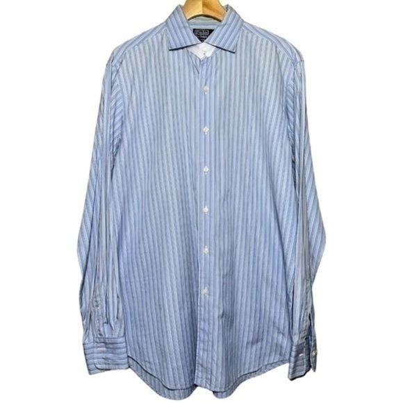 Polo Ralph Lauren 16 34 35 Blue Black Striped Regent Classic Long Sleeve Shirt - Picture 2 of 4